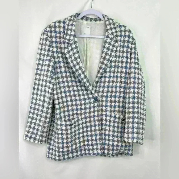 Sandro Paris Caliana Tweed Jacket Blazer Blue Size 12 - Picture 4 of 10